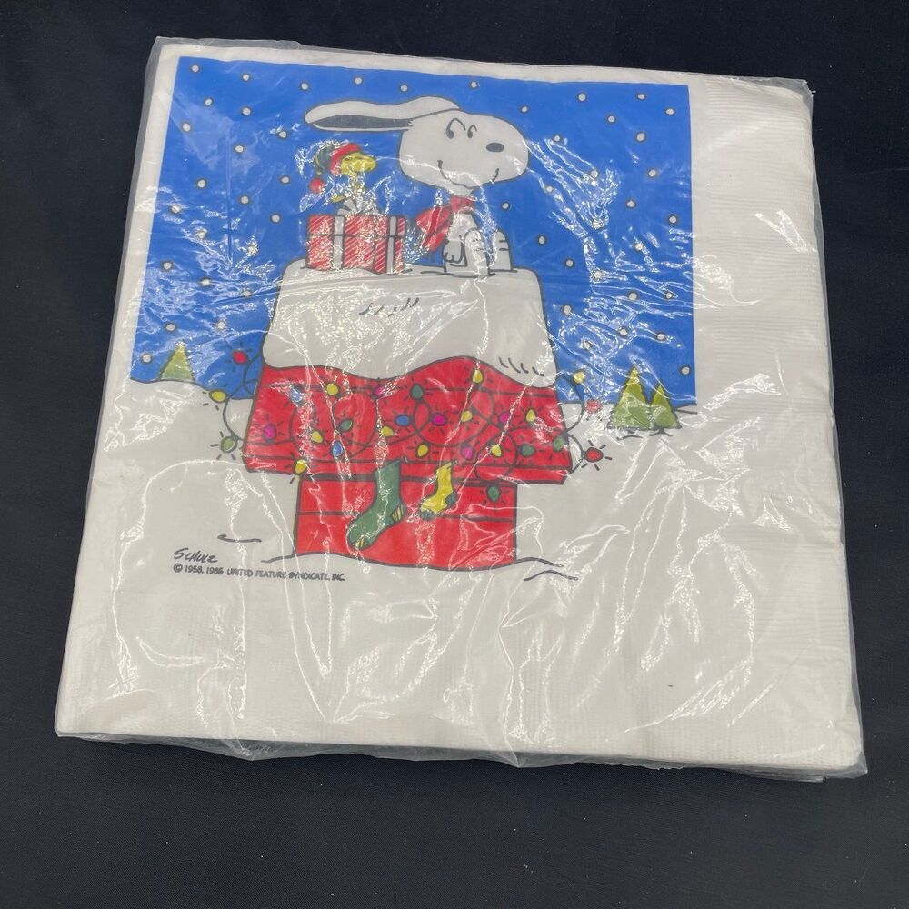 Vintage Hallmark Snoopy Woodstock Christmas Dinner Napkins Sealed NOS Peanuts